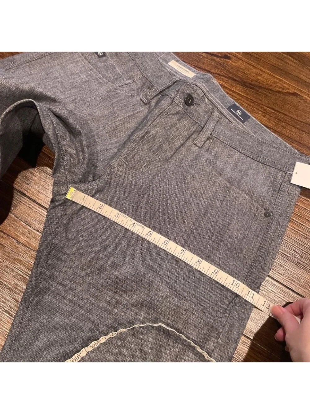 AG Matchbox Slim Straight Pant 32x34.5 Navy Gray Herringbone Office Work Stretch